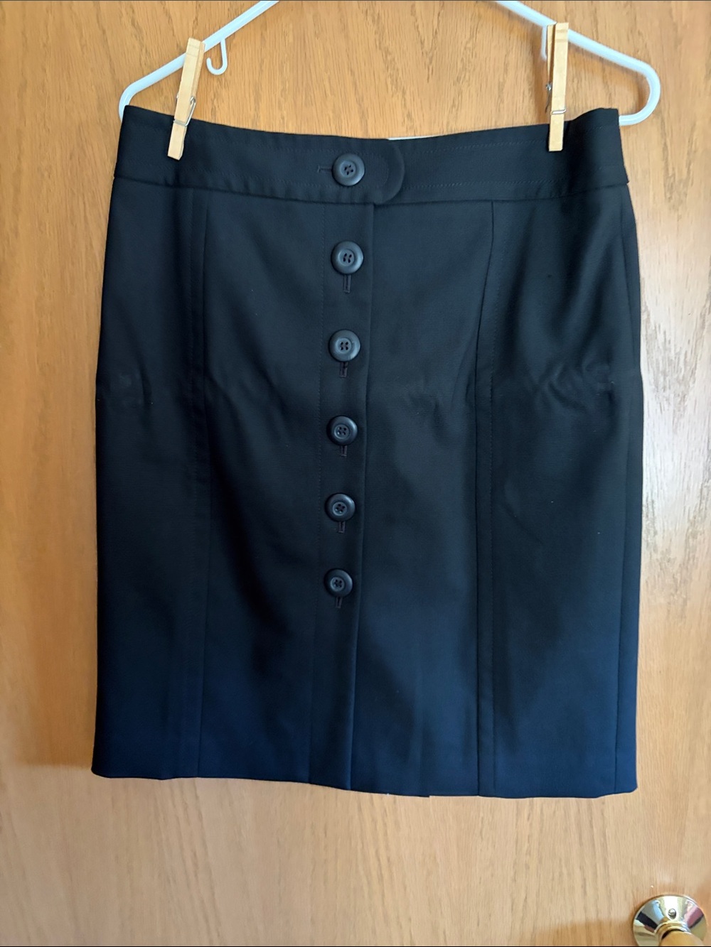 LOFT Black Button-Front Pencil Skirt